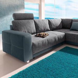 Ecksofa JOCKENHÖFER GRUPPE Orlando L-Form Sofas Gr. B/H/T: 257cm x 82cm x 215cm, Luxus-Microfaser ALCATOP-Struktur, Ottomane beidseitig montierbar, mit 3 Kopfstützen, grau (dunkelgrau) mit Bettfunktion, Bettkasten und Federkern, 1 oder 3 Kopfstützen