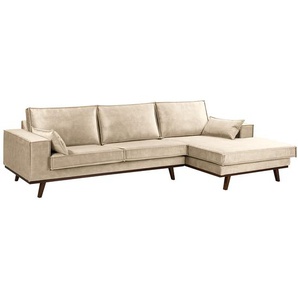 Ecksofa Jurga Beige Samt Tomi 283 x 81 x 151cm Longchair davorstehend rechts Modern