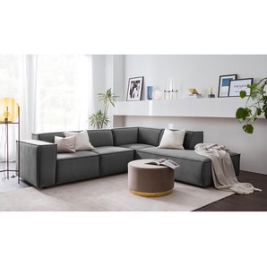 Ecksofa mit Ottomane Grau Samt Shyla 260 x 70 x 234cm Ottomane davorstehend rechts Keine Funktion Glamour