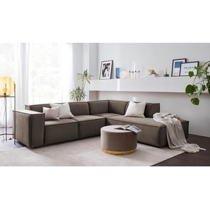 Ecksofa mit Ottomane Braun Samt Shyla 260 x 70 x 234cm Ottomane davorstehend rechts Keine Funktion Glamour