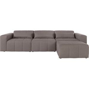 Ecksofa LEGER HOME BY LENA GERCKE Maileen L-Form Sofas Gr. B/H/T: 322 cm x 74 cm x 155 cm, Struktur fein, Recamiere rechts, braun Modulsofa, bestehend aus 4 Modulen, Farben mixbar