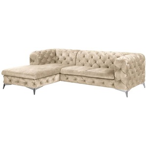 Ecksofa Merlin II Beige Samt Tomi 250 x 76 x 178cm Longchair davorstehend links ohne Schlaffunktion