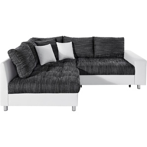 Ecksofa MR. COUCH Tobi L-Form Sofas Gr. B/H/T: 226cm x 75cm x 105cm, Luxus-Kunstleder-Struktur, Ottomane links, mit Bettfunktion, schwarz-weiß (weiß/schwarz-grau) wahlweise mit Kaltschaum (140kg BelastungSitz) und Bettfunktion