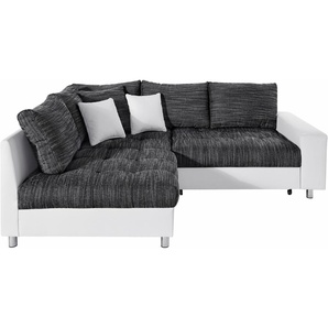 Ecksofa MR. COUCH Tobi L-Form Sofas Gr. B/H/T: 226cm x 75cm x 105cm, Luxus-Kunstleder-Struktur, Ottomane links, ohne Bettfunktion, schwarz-weiß (weiß/schwarz-grau) wahlweise mit Kaltschaum (140kg BelastungSitz) und Bettfunktion