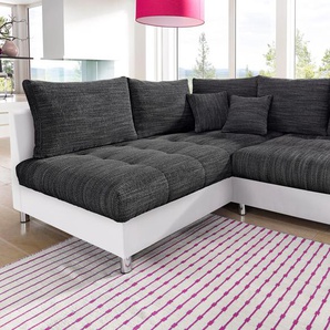 Ecksofa MR. COUCH Tobi L-Form Sofas Gr. B/H/T: 226cm x 75cm x 105cm, Luxus-Kunstleder-Struktur, Ottomane links, Polyätherschaum-ohne Funktion, schwarz (weiß/schwarz/grau) wahlweise mit Kaltschaum (140kg BelastungSitz), RGB-LED-Beleuchtung