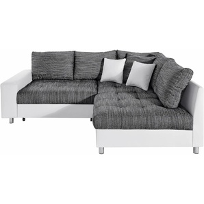 Ecksofa MR. COUCH Tobi L-Form Sofas Gr. B/H/T: 226cm x 75cm x 105cm, Luxus-Kunstleder-Struktur, Ottomane rechts, mit Bettfunktion, schwarz-weiß (weiß/schwarz-grau) wahlweise mit Kaltschaum (140kg BelastungSitz) und Bettfunktion