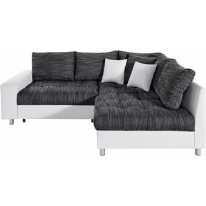 Ecksofa MR. COUCH Tobi L-Form Sofas Gr. B/H/T: 226cm x 75cm x 105cm, Luxus-Kunstleder-Struktur, Ottomane rechts, ohne Bettfunktion, schwarz-weiß (weiß/schwarz-grau) wahlweise mit Kaltschaum (140kg BelastungSitz) und Bettfunktion