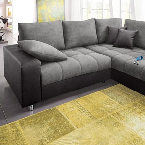 Ecksofa MR. COUCH Tobi L-Form Sofas Gr. B/H/T: 226cm x 75cm x 105cm, Microfaser PRIMABELLE, Ottomane rechts, Mit Kaltschaum-ohne Bettfunktion, schwarz (schwarz/grau) wahlweise mit Kaltschaum (140kg BelastungSitz) und Bettfunktion