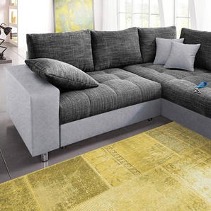 Ecksofa MR. COUCH Tobi L-Form Sofas Gr. B/H/T: 226cm x 75cm x 105cm, Microfaser PRIMABELLE-Struktur, Ottomane rechts, ohne Bettfunktion, grau (hellgrau/schwarz-grau) wahlweise mit Kaltschaum (140kg BelastungSitz) und Bettfunktion