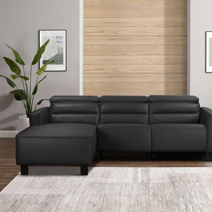 Ecksofa PLACES OF STYLE Carpari, L-Form, 263 cm, mit manueller o. elektrischer Relaxfunktion Sofas Gr. B/H/T: 263cm x 97cm x 179cm, Kunstleder, Recamiere links, manuelle Relaxfunktion auf Seite gegenüber der Recamiere, schwarz und USB Kopfteilverstellg