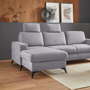 Ecksofa PLACES OF STYLE Lolland L-Form Sofas Gr. B/H/T: 250cm x 88cm x 162cm, Luxus-Microfaser ALTARA NUBUCK, Recamiere links, ohne Bettfunktion und Bettkasten, grau Wahlweise mit Bettfunktion und Bettkasten, Federkern