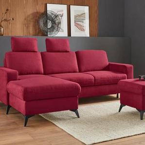 Ecksofa PLACES OF STYLE Lolland L-Form Sofas Gr. B/H/T: 250cm x 88cm x 162cm, Luxus-Microfaser ALTARA NUBUCK, Recamiere links, ohne Bettfunktion und Bettkasten, rot (bordeaux) Wahlweise mit Bettfunktion und Bettkasten, Federkern