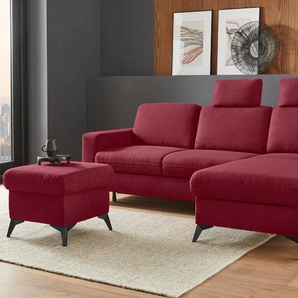 Ecksofa PLACES OF STYLE Lolland L-Form Sofas Gr. B/H/T: 250cm x 88cm x 162cm, Luxus-Microfaser ALTARA NUBUCK, Recamiere rechts, ohne Bettfunktion und Bettkasten, rot (bordeaux) Wahlweise mit Bettfunktion und Bettkasten, Federkern