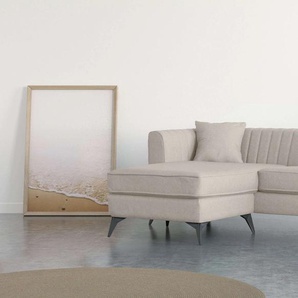 Ecksofa PLACES OF STYLE MATTHEW B/T/H: 201/162/74 cm, ideal für kleine Räume Sofas Gr. B/H/T: 201cm x 74cm x 162cm, Samt, Ottomane links, beige (creme) L-Form, feine Steppung im Rücken, incl. Zierkissen