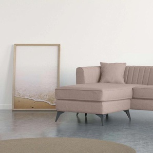 Ecksofa PLACES OF STYLE MATTHEW B/T/H: 201/162/74 cm, ideal für kleine Räume Sofas Gr. B/H/T: 201cm x 74cm x 162cm, Samt, Ottomane links, beige L-Form, feine Steppung im Rücken, incl. Zierkissen