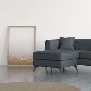 Ecksofa PLACES OF STYLE MATTHEW B/T/H: 201/162/74 cm, ideal für kleine Räume Sofas Gr. B/H/T: 201cm x 74cm x 162cm, Samt, Ottomane links, grau (anthrazit) L-Form, feine Steppung im Rücken, incl. Zierkissen