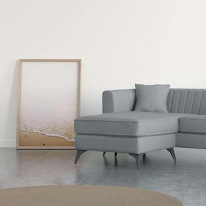 Ecksofa PLACES OF STYLE MATTHEW B/T/H: 201/162/74 cm, ideal für kleine Räume Sofas Gr. B/H/T: 201cm x 74cm x 162cm, Samt, Ottomane links, grau (hellgrau) L-Form, feine Steppung im Rücken, incl. Zierkissen