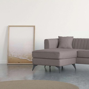 Ecksofa PLACES OF STYLE MATTHEW B/T/H: 201/162/74 cm, ideal für kleine Räume Sofas Gr. B/H/T: 201cm x 74cm x 162cm, Samt, Ottomane links, grau (taupe) L-Form, feine Steppung im Rücken, incl. Zierkissen