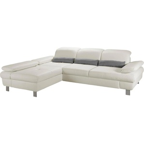 Ecksofa PLACES OF STYLE Nyon, L-Form Sofas Gr. B/H/T: 286 cm x 101 cm x 216 cm, Hybrid-Lederfaserstoff, Recamiere links, ohne Bettfunktion, beige (creme, grau) Ecksofas inkl. Kopf- und Armteilverstellung, wahlweise mit Bettfunktion