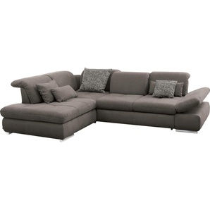 Ecksofa SET ONE BY MUSTERRING SO 4100 Sofas Gr. B/H/T: 291 cm x 80 cm x 226 cm, Lu x us-Microfaser Euphoria, Ottomane links, mit Bettfunktion-mit Sitztiefenverstellung-mit Armlehnenverstellung, braun (schlamm 14) Ecksofas wahlweise mit Bettfunktion