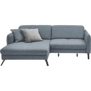 Ecksofa SET ONE BY MUSTERRING SO 4400 V Sofas Gr. B/H/T: 259 cm x 84 cm x 167 cm, Struktur weich AMSTERDAM, Recamiere links, mit Armteilverstellung-ohne Kopfteilverstellung-ohne Sitting-Bett motorisch, blau (blau, grau) Ecksofas wahlweise mit Bettfunktion