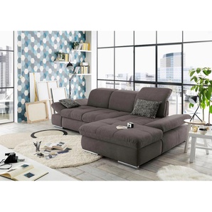 Ecksofa SET ONE BY MUSTERRING SO4100 V Sofas Gr. B/H/T: 284 cm x 80 cm x 190 cm, Lu x us-Microfaser Euphoria, Recamiere rechts, ohne Bettfunktion-mit Sitztiefenverstellung-mit Armlehnenverstellung-Federkern-Wellenunterfederung, braun (schlamm) Ecksofas