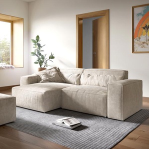 Ecksofa Sirpio XL 270x170 cm Cord Beige Recamiere variabel mit Hocker, Ecksofas