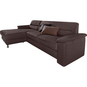 Ecksofa SIT & MORE Ascara L-Form Sofas Gr. B/H/T: 251cm x 85cm x 165cm, Luxus-Microfaser ALTARA NUBUCK, Recamiere links, ohne Bettfunktion, braun (dunkelbraun) inklusive BoxspringFederkern-Polsterung, wahlweise mit Bettfunktion