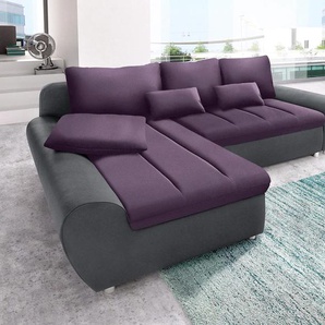 Ecksofa SIT & MORE Bandos L-Form Sofas Gr. B/H/T: 269cm x 83cm x 173cm, Flachgewebe, Recamiere links, mit Bettfunktion, lila (anthrazit/pflaume) in 2 unterschiedlichen Größen, wahlweise mit Bettfunktion