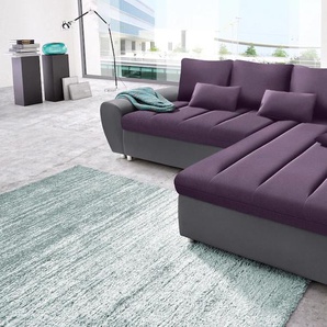 Ecksofa SIT & MORE Bandos L-Form Sofas Gr. B/H/T: 289cm x 83cm x 173cm, Flachgewebe, Recamiere rechts, mit Bettfunktion, lila (anthrazit/pflaume) in 2 unterschiedlichen Größen, wahlweise mit Bettfunktion