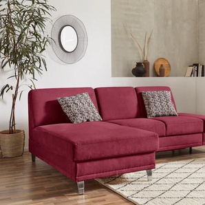 Ecksofa SIT & MORE Clio L-Form Sofas Gr. B/H/T: 246cm x 89cm x 165cm, Luxus-Microfaser ALTARA NUBUCK, Recamiere links, ohne Bettfunktion-ohne Bettkasten, rot (bordeaux) wahlweise mit Bettfunktion oder Vorziehsitz und Bettkasten, Federkern