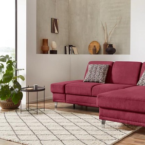 Ecksofa SIT & MORE Clio L-Form Sofas Gr. B/H/T: 246cm x 89cm x 165cm, Luxus-Microfaser ALTARA NUBUCK, Recamiere rechts, ohne Bettfunktion-ohne Bettkasten, rot (bordeaux) wahlweise mit Bettfunktion oder Vorziehsitz und Bettkasten, Federkern