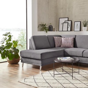 Ecksofa SIT & MORE Clio L-Form Sofas Gr. B/H/T: 254cm x 89cm x 190cm, Luxus-Microfaser ALTARA NUBUCK, Ottomane links, ohne Bettfunktion-ohne Bettkasten, grau (steel) wahlweise mit Bettfunktion und Bettkasten, inklusive Federkern