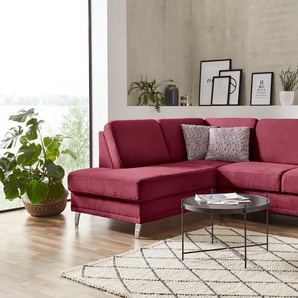 Ecksofa SIT & MORE Clio L-Form Sofas Gr. B/H/T: 254cm x 89cm x 190cm, Luxus-Microfaser ALTARA NUBUCK, Ottomane links, ohne Bettfunktion-ohne Bettkasten, rot (bordeaux) wahlweise mit Bettfunktion und Bettkasten, inklusive Federkern