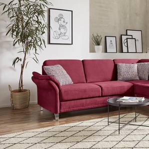 Ecksofa SIT & MORE Clio L-Form Sofas Gr. B/H/T: 254cm x 89cm x 190cm, Luxus-Microfaser ALTARA NUBUCK, Ottomane rechts, ohne Bettfunktion-ohne Bettkasten, rot (bordeaux) wahlweise mit Bettfunktion und Bettkasten, inklusive Federkern