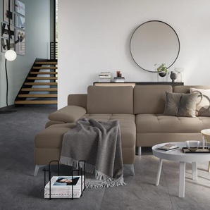 Ecksofa SIT & MORE Latigo L-Form Sofas Gr. B/T: 270cm x 163cm, Flachgewebe, Recamiere links, ohne Bettfunktion-ohne Bettkasten, braun (macchiato) mit Recamiere, wahlweise Bettfunktion und Bettkasten