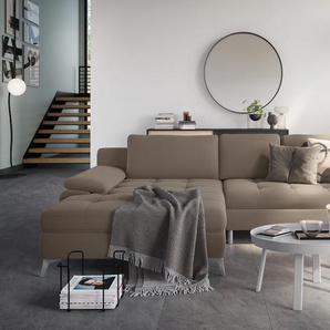 Ecksofa SIT & MORE Latigo L-Form Sofas Gr. B/T: 290cm x 163cm, Flachgewebe, mega-Recamiere links, ohne Bettfunktion-ohne Bettkasten, braun (macchiato) mit Mega-Recamiere, wahlweise Bettfunktion und Bettkasten