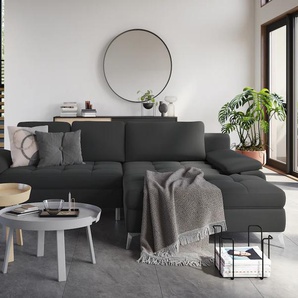 Ecksofa SIT & MORE Latigo L-Form Sofas Gr. B/T: 290cm x 163cm, Flachgewebe, mega-Recamiere rechts, ohne Bettfunktion-ohne Bettkasten, grau (anthrazit) mit Mega-Recamiere, wahlweise Bettfunktion und Bettkasten