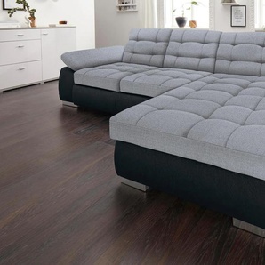 Ecksofa SIT&MORE Ontario L-Form Sofas Gr. B/H/T: 280 cm x 75 cm x 183 cm, Lu x us-Microfaser ALTARA NUBUCK-Struktur fein, Recamiere rechts, ohne Bettfunktion-XXL, grau (schwarz, hellgrau) Ecksofas XXL, wahlweise mit Bettfunktion