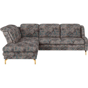 Ecksofa SIT&MORE Orient L-Form Sofas Gr. B/H/T: 258 cm x 91 cm x 221 cm, Jacquard, Ottomane links, mit Kopfteilverstellung-mit Bettfunktion-mit Stauraum, braun (hellbraun) inkl. 2 Zierkissen mit Strass-Stein, goldfabene Metallfüße