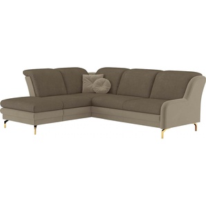 Ecksofa SIT&MORE Orient L-Form Sofas Gr. B/H/T: 258 cm x 91 cm x 221 cm, Struktur, Ottomane links, mit Kopfteilverstellung-ohne Bettfunktion-ohne Stauraum, braun (hellbraun, sand) inkl. 2 Zierkissen mit Strass-Stein, goldfabene Metallfüße