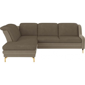 Ecksofa SIT&MORE Orient L-Form Sofas Gr. B/H/T: 258 cm x 91 cm x 221 cm, Struktur, Ottomane links, ohne Kopfteilverstellung-ohne Bettfunktion-ohne Stauraum, braun (hellbraun, sand) inkl. 2 Zierkissen mit Strass-Stein, goldfabene Metallfüße