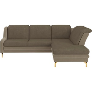 Ecksofa SIT&MORE Orient L-Form Sofas Gr. B/H/T: 258 cm x 91 cm x 221 cm, Struktur, Ottomane rechts, ohne Kopfteilverstellung-ohne Bettfunktion-ohne Stauraum, braun (hellbraun, sand) inkl. 2 Zierkissen mit Strass-Stein, goldfabene Metallfüße