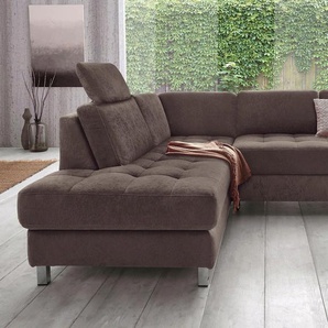 Ecksofa SIT & MORE Pablo L-Form Sofas Gr. B/H/T: 233cm x 78cm x 196cm, Luxus-Microfaser ALTARA NUBUCK, Ottomane links, ohne Bettfunktion, braun (dunkelbraun) wahlweise mit Bettfunktion