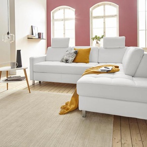 Ecksofa SIT&MORE Pablo L-Form Sofas Gr. B/H/T: 233 cm x 80 cm x 196 cm, Kunstleder SOFTLUX, Ottomane rechts, mit Bettfunktion-mit Bettkasten, weiß (altweiß) wahlweise mit Bettfunktion und Bettkasten