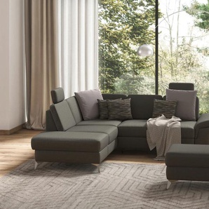 Ecksofa SIT&MORE Padua L-Form Sofas Gr. B/H/T: 276 cm x 89 cm x 228 cm, Luxus-Microfaser Euphoria, Ottomane links, mit Bettfunktion-mit Stauraum-mit Sitztiefenverstellung-mit Armlehnenfunktion, braun (schlamm) inklusive Sitztiefenverstellung,