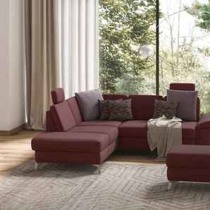 Ecksofa SIT&MORE Padua L-Form Sofas Gr. B/H/T: 276 cm x 89 cm x 228 cm, Microfaser, Ottomane links, mit Bettfunktion-mit Stauraum-mit Sitztiefenverstellung-mit Armlehnenfunktion, rot (bordeaux) inklusive Sitztiefenverstellung, Armteilfunktion und