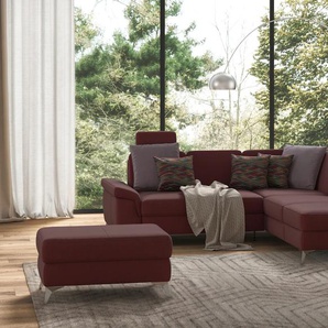 Ecksofa SIT&MORE Padua L-Form Sofas Gr. B/H/T: 276 cm x 89 cm x 228 cm, Microfaser, Ottomane rechts, mit Bettfunktion-mit Stauraum-mit Sitztiefenverstellung-mit Armlehnenfunktion, rot (bordeaux) inklusive Sitztiefenverstellung, Armteilfunktion und