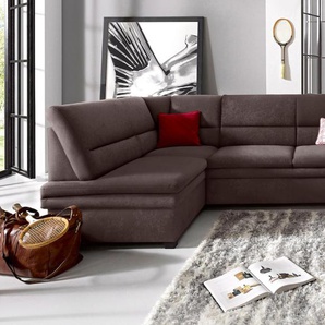 Ecksofa SIT & MORE Pisa L-Form Sofas Gr. B/H/T: 245cm x 89cm x 161cm, Luxus-Microfaser ALTARA NUBUCK, Ottomane links, ohne Bettfunktion, braun (dunkelbraun) mit Federkern, wahlweise Bettfunktion