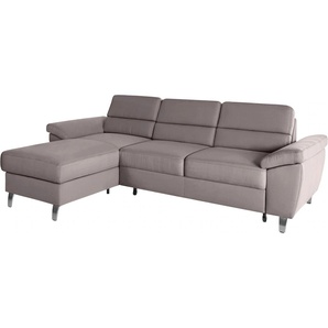 Ecksofa SIT & MORE Sorano L-Form Sofas Gr. B/H/T: 250cm x 88cm x 161cm, Flachgewebe, Recamiere links, ohne Funktion, grau (hellgrau) wahlweise mit Bettfunktion und Bettkasten